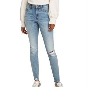 New Universal Thread Distressed Raw Hem Skinny Jeans Medium Wash Size 6 Short